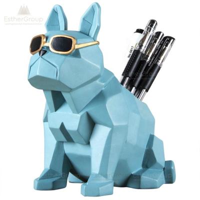 China Minimalist French Bulldog Nordic Abstract Geometric Modern Craft Statue Resin Europe Sculpture Pen Holder Custom Ornament for sale