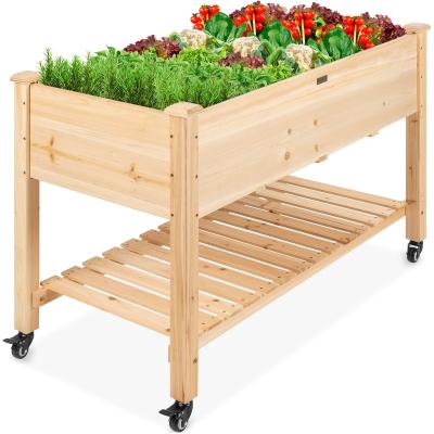 China Modern Raised Garden Bed 48x24x32in Mobile Elevated Wooden Planter With Lockable Wheels, Storage Shelf, Liner for sale