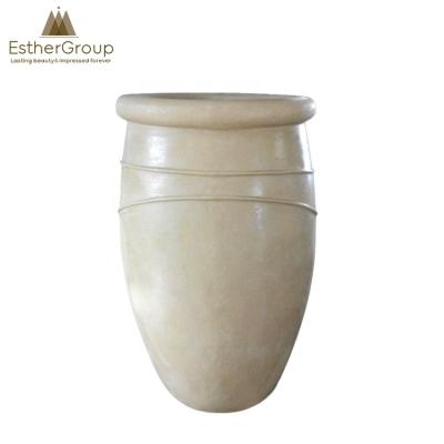 China Wholesale Imitation Fiberglass High Antique European Round Cylinder Style Appearance Stone Vertical Flower Pot for sale