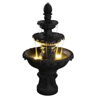 China Contemporary Garden Decor 3 Tires Resin Outdoor Water Fountain With Light for sale