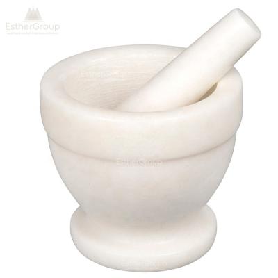 China Viable natural white marble set of mortar and pestle, cooking spices, herbs, pesto grinder for sale