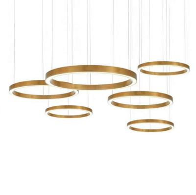 China Home Pendant Light Modern Acrylic Round Ring Chandeliers Stainless Steel Rose Gold Color Pendant Lights for sale