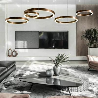 China L4u Ring LED Stainless Steel Rose Gold Chrome Downward /Upward LED Chandelier Home Pendant Lighting Lamp For Project Villa for sale