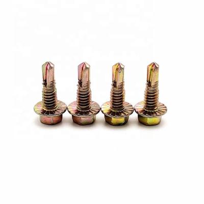 China Anti-Corrosion High Pan Head Embossed Yellow-Zinc Plating Self-Drilling Screws for sale