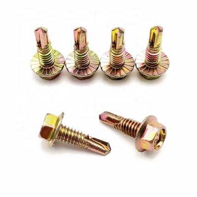 China Golden Hex Head Embossed High Pan Yellow-zinc Plating Anti-Corrosion Self-Drilling Screws for sale