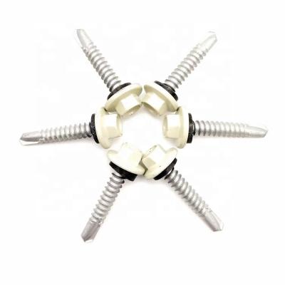 China Anti - Corrosion High Pan Ivory White Painting Head Self - Drilling Screws With EPDM Gasket for sale