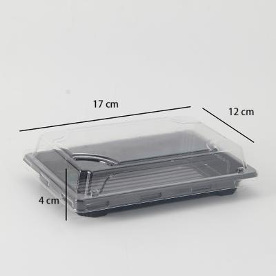 China Plastic Biodegradable Sushi Tray Takeaway Food Container Box Microwave Food Containers Black Base Small Oval Microwavable Lids Cups for sale