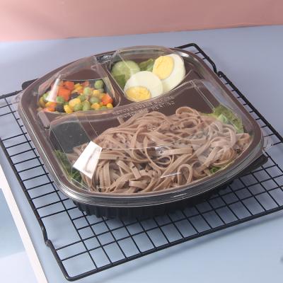 China Food Around Togo Microwave Safe Clear Sushi Container Salad Bowl 3 Compartment Plastic Lunch Black Microwavable Food Containers for sale