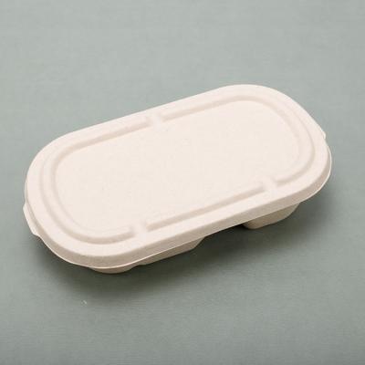 China Minimalist Wholesale Paper Disposable Bagasse Fast Food Box 2 Compartment Bagasse Takeout Box For Food With Lid for sale