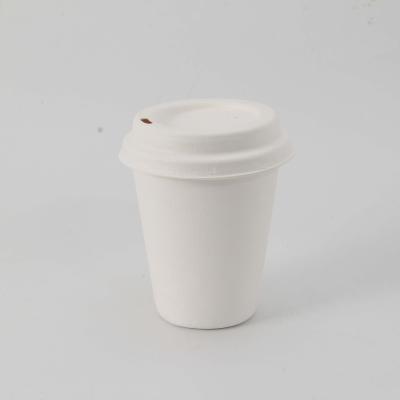 China Biodegradable Simple Solid Color 8oz Disposable Sugarcane Bagasse Paper Cup With Lid For Juice Cola Coffee for sale