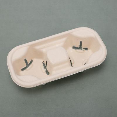 China One Time Bagasse Coffee Beverage Sugarcane Juice Cups Holder Tray Paper Disposable Cup Holder Sugar Cane In Stock for sale