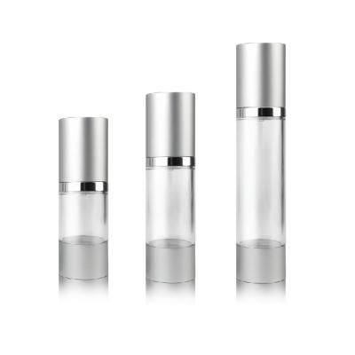 China Silver 15ml 30ml 50ml Wholesale Cosmetic Airless Pump Bottle Plastic Aluminum Cosmetic Empty Lotion Pump Bottle for sale