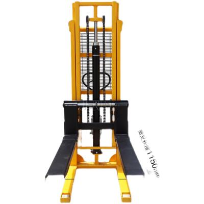 China Casters Reinforced 0.5 Ton Straddle Manual Hand Mini Steel Hydraulic Stacker Forklift 500kg Manual Stacker for sale