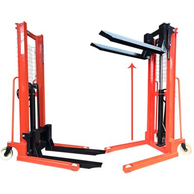 China Casters Reinforced Manual 1 Ton Straddle Manual Hand Mini Steel Hydraulic Stacker Forklift 1000kg Manual Stacker for sale