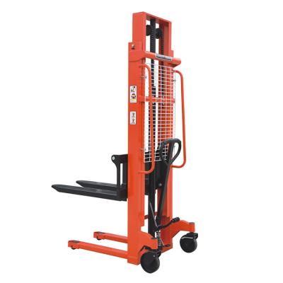 China Casters Reinforced 1.6m Capacity Steel Hydraulic Hand Lift Manual Stacker With Adjustable Forks for sale