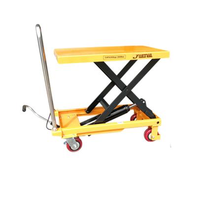 China Casters reinforced steel high quality economic easy operate hydraulic scissor lift table assemble and unassemble for supermarket warehouse for sale