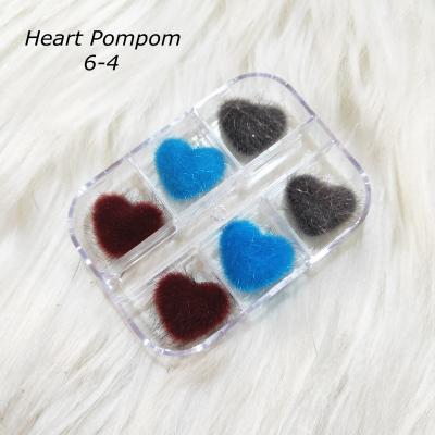 China 3d Nail Art DIY Decoration 6 Grids Heart Pom Poms Nail Charms Removable Magnetic For DIY Nail Art Designs Popular for sale