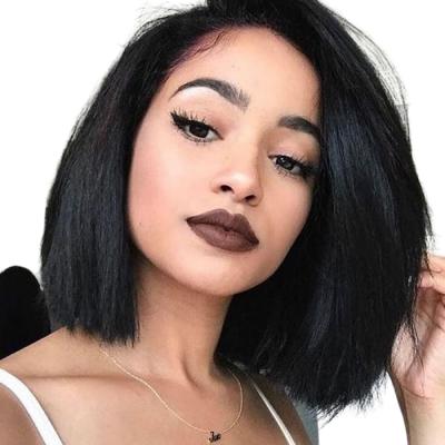 China Short Wave Silky Straight BOB Lace Front Human Hair Wigs For Black Women With Baby Hair 13*4 Brazilian Remy Hair Pre Plucked Bleached Straight Knot for sale