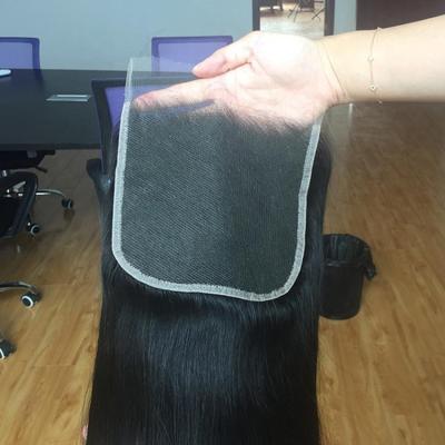 China Tophelle Wholesale Straight Brazilian Virgin Cuticle Aligned Human Hair 4*4 Lace Closure With Transparent Color Lace for sale