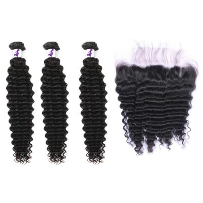 China Deep Wave Deep Wave Cuticle Aligned Raw Virgin Hair Brazilian Hair Bundles Frontal for sale