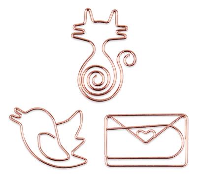 China Metal Cue Clip Licheng LP427 Metal Cue Clip, Custom Rose Gold Cat Bird Shaped Paper Clips for sale