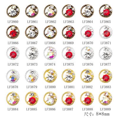 China Trendy Antique Gold Round Decoration 3D Hollow Sticker Designs Metal Nail Accessories Rhinestones Diamond for sale