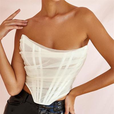 China Fashion Herringbone Anti-pilling Gauze Mesh Net Bra Vest Off The Shoulder Color Women Crop Top Crop Top for sale