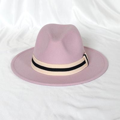 China Hot Selling European and American Style Black White Elastic Band Wide Brim Felt Fedora Hat for sale