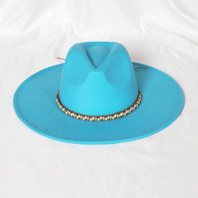 China European and American style pearl straps felted hat high quality mahogany hat with solid color for sale