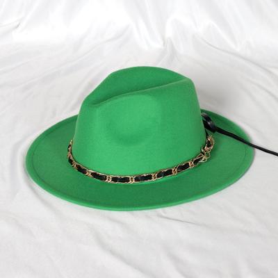 China European and American Innovative Style Polyester Cotton Leather Rope Chain Wide Brim Felted Hat for sale