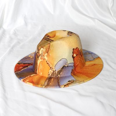 China ENGLAND STYLE New Gilt Gold Fedora Hat For Women And Men Marbled Felt for sale