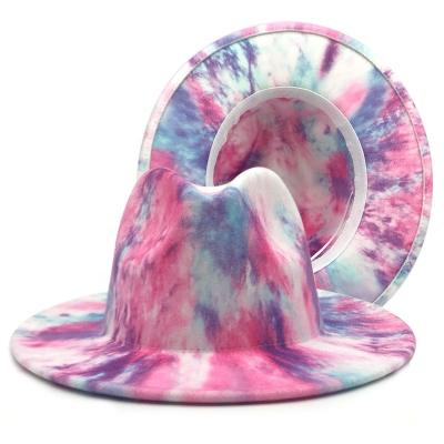 China ENGLAND STYLE Tie Dye Fedora Hats For Women Men Panama Rainbow Colorful Hat for sale