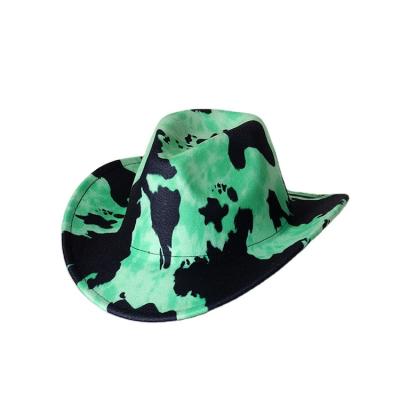 China European And American Style Custom Design Colored Cow Prin Deformation Brim Jazz Cowboy Hats for sale