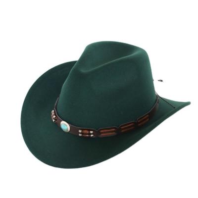 China Fashion Blue Stone And Wooden Beads Cowboy Hats Men Travel Western Fedora Retro Sun Hats for sale