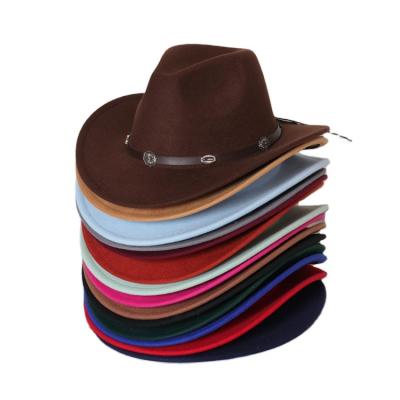 China Retro Fashion Cowboy Men Outdoor Sunhat Metal Shell Belt Roll Brim Cowgirl Western Hats for sale