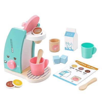 China Eco-friendly non-toxic wooden coffee machine set, encouraging imaginative play. The upgraded children's toy coffee set is suitable for girls and boys. for sale