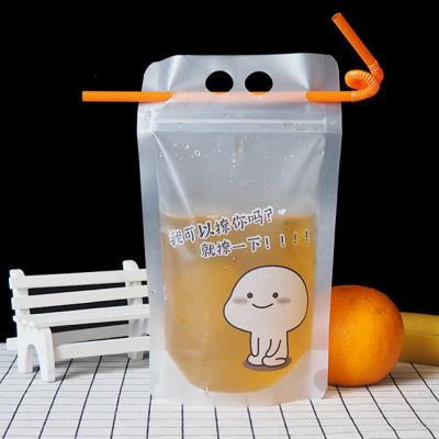 China Ready made warehouse stock reseal clear fruit drinking bags with platic straw ready to ship for sale