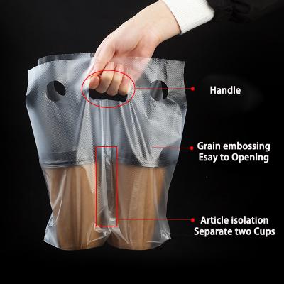 China Wholesale disposable plastic bags 2 cups coffee take away custom tote transparent milk tea plastic bags for sale