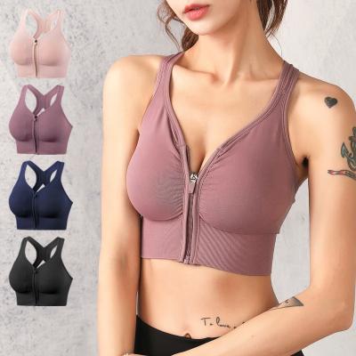 China Breathable Plus Size Stretch Fit Wireless Subjectador Deportivo Running Workout Front Zipper Yoga Bra Seamless Sports Bra Crop Top For Women for sale