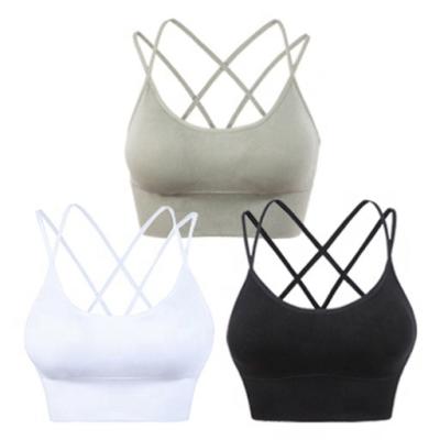 China Custom Made Breathable Radio Low Impact Padded Gym Fitness Cross Beauty BH Yoga Sports Bra Back Seamless Top For Workout for sale