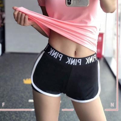 China Anti-Wrinkle PINK Letters Fake Two-Piece Short Pants Plus Size Hip-lifting Tights Running Sports Legging Fitness Yoga Abbreviations Women for sale