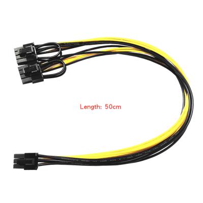 China 50cm Copper PCI-E PCI Express 6 Pin Male To Dual 8Pin 6+2 2Port Male Adapter GPU Graphics Card PCIe Power Cable 18AWG for sale