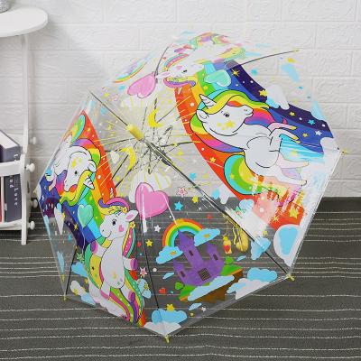 China Music Design POE/PVC Casual Auto Open Custom Color Printing Transparent Umbrella With Plastic Handle for sale