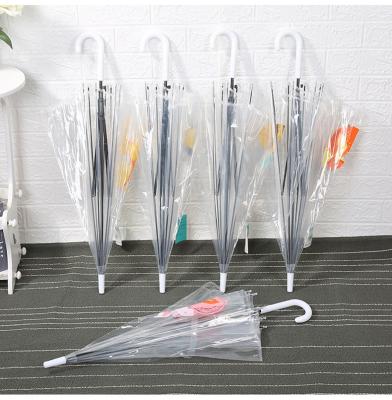 China Custom Printing Clear Color Casual Auto Open Clear Transparent Umbrella With Plastic Handle for sale