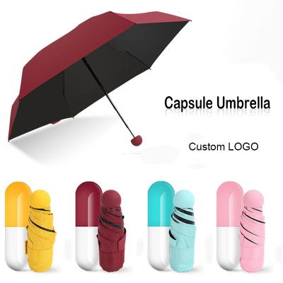 China 5 Fold Occasional Super Tiny Pocket Folding Promotional Custom Print Ads Cheap Gift Capsule Umbrella for sale