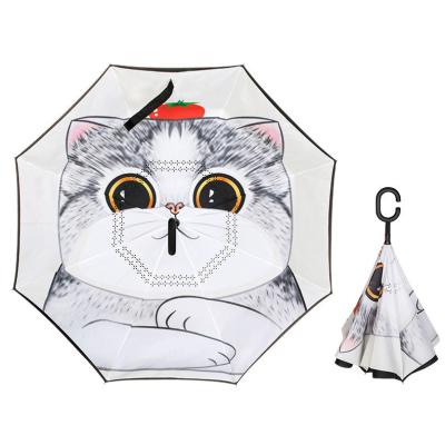 China Casual Hands Free C Handle Double Layer Children Cartoon Reverse Invert Umbrella for sale