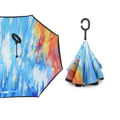 China Logo Printed Custom Fashion Casual Full Printing Windproof Reverse Invert Fold Fashion Umbrella for sale