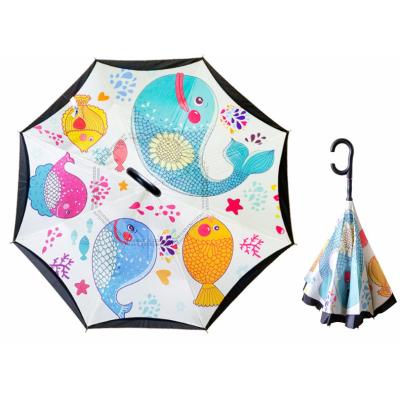 China Carry Auto Open Customized Easy Pattern Digital Printing Car Exterior Reverse Umbrella With Logo for sale