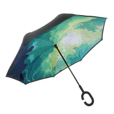 China Easy Carry Fully Automatic C Shape Digital Printing Custom Reverse Advertising Umbrella For Car Adult for sale