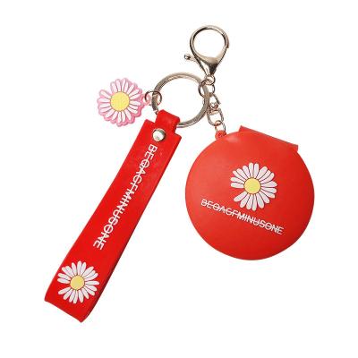 China Environmental PVC Makeup Souvenir Promotion Gift Hand Mirror Small Round Keychain Small Double Side Fold Mirror With Key Chain Customized for sale